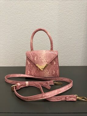 Pink Snake-Print Top Handle Crossbody Bag